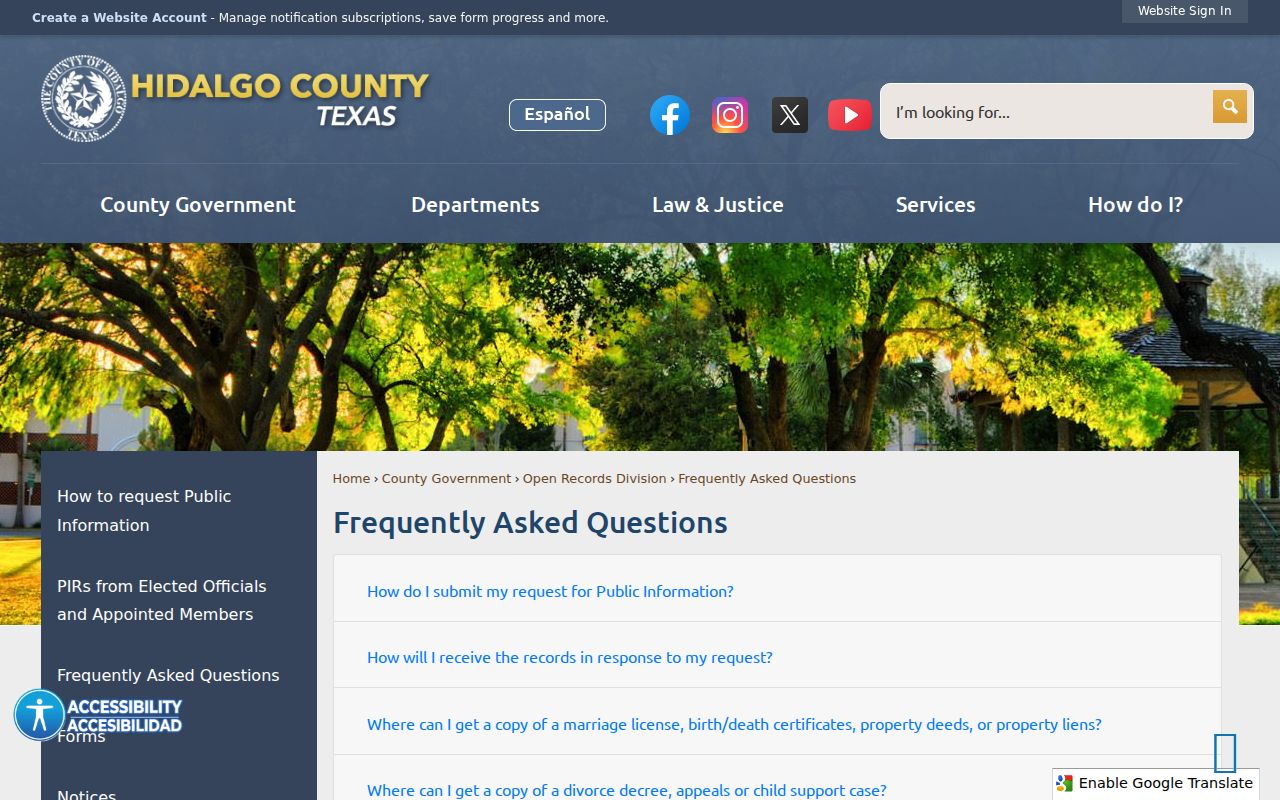 Hidalgo County arrest lookup public information request FAQ