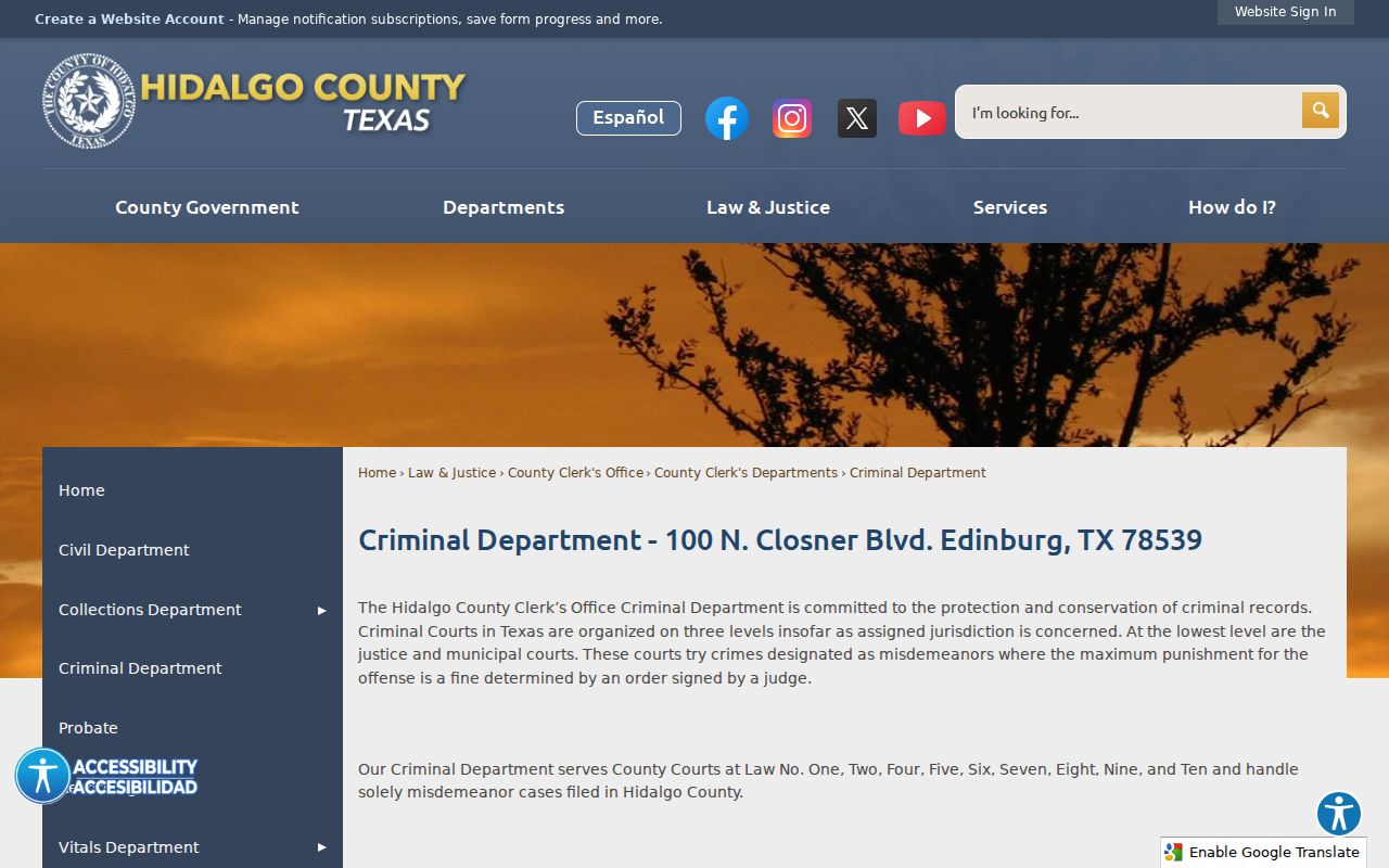Hidalgo County criminal court cases County Clerk Criminal Department