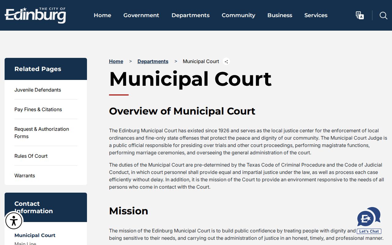 Edinburg Municipal Court official webpage after site migration