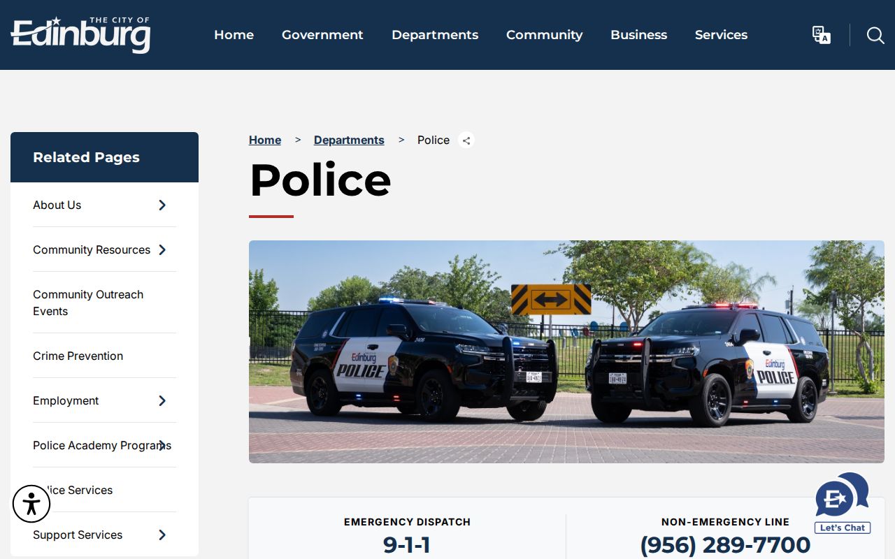 Official Edinburg Police Department webpage