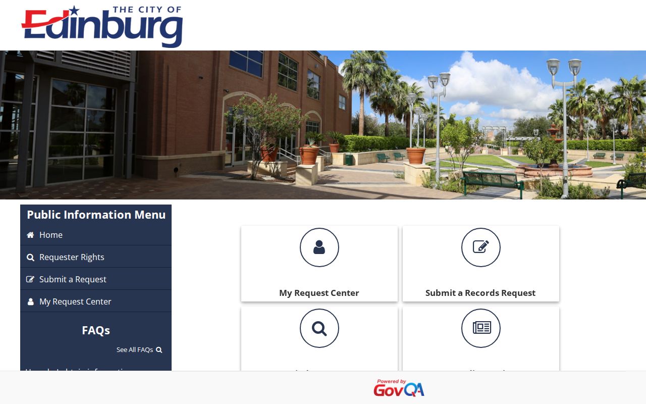 Edinburg GovQA public records request center controls