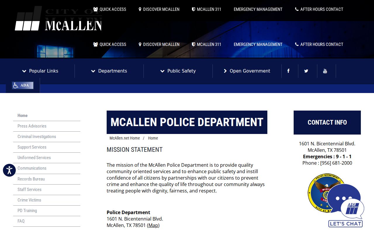 McAllen criminal records at the McAllen Police Department