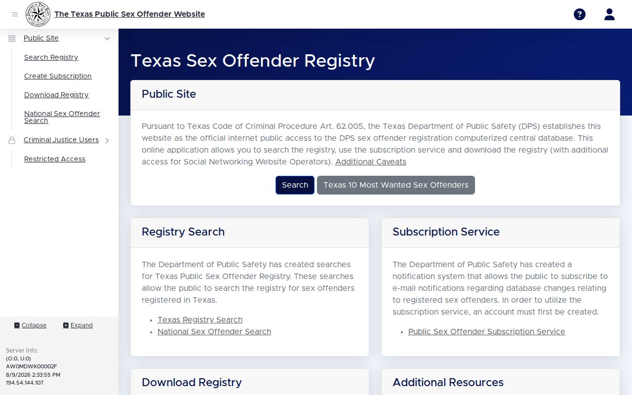 Hidalgo County sex offender records on the Texas DPS public registry