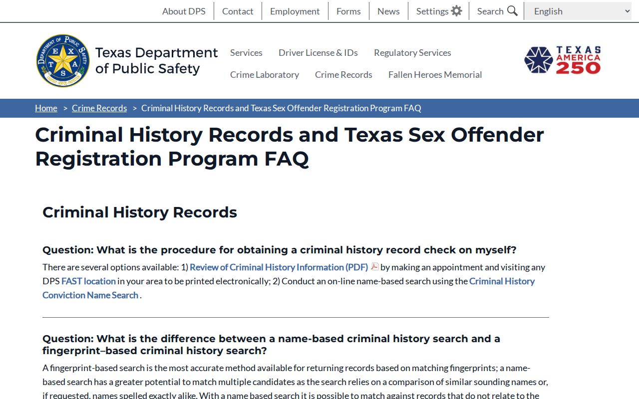 Hidalgo County sex offender registration information from the Texas DPS FAQ